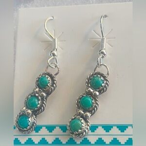 Esther white Navajo kingsman 925 sterling silver dangle earrings.